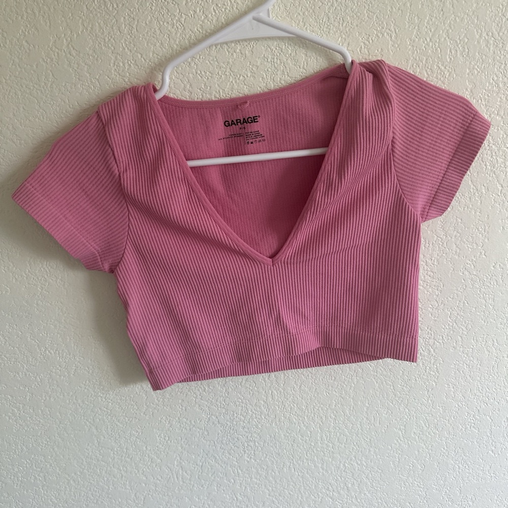 Garage Pink Fitted Crop T-Shirt